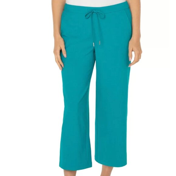 Liverpool Lake Blue Crop Linen Pants - Picture 2 of 8